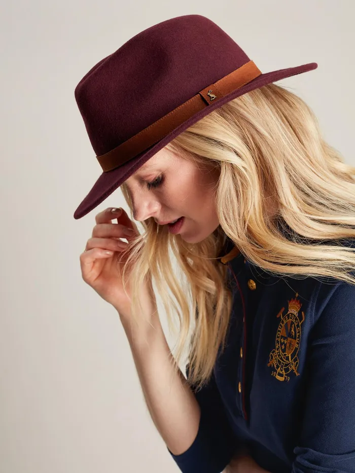 Joules Hats Burgundy Wool Fedora Hat 8211 Women