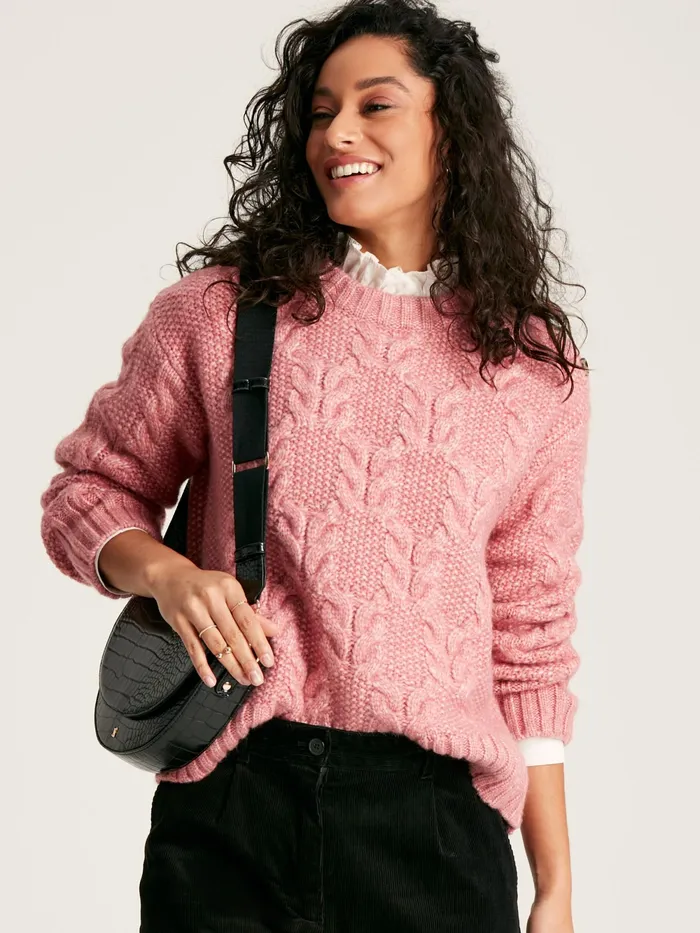 Joules Knitwear Pink Cable Knit Jumper 8211 Women