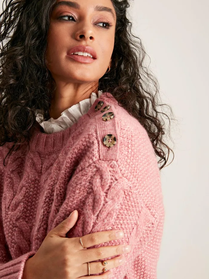 Joules Knitwear Pink Cable Knit Jumper 8211 Women