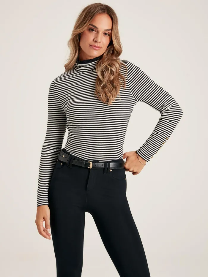 Joules Tops BlackCream Long Sleeve High Neck Jersey Top 8211 Women