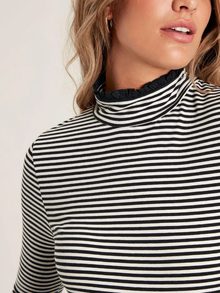 Joules Tops BlackCream Long Sleeve High Neck Jersey Top 8211 Women