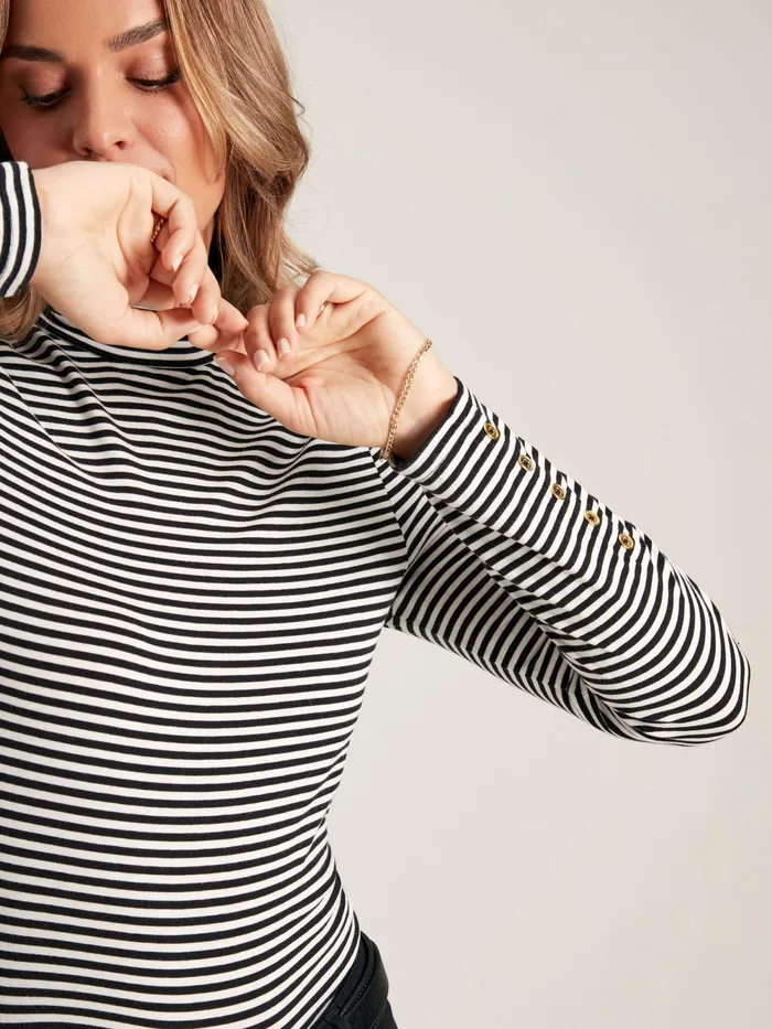 Joules Tops BlackCream Long Sleeve High Neck Jersey Top 8211 Women