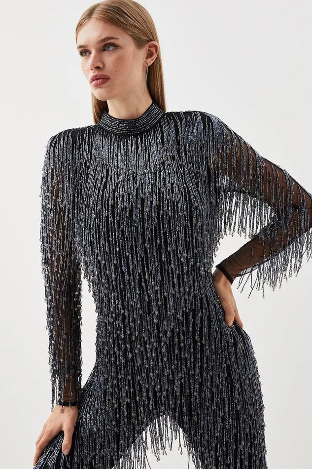 Jumpsuits Women Karen Millen Beaded Fringed And Embellished Jumpsuit Black