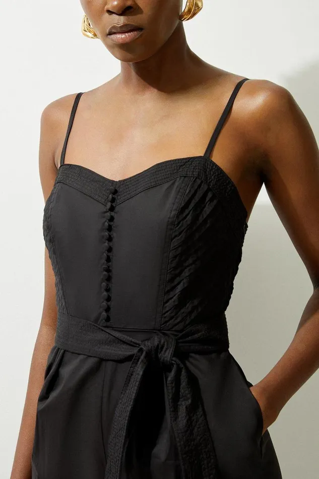 Jumpsuits Women Karen Millen Cotton Top Stitch Pleated Woven Jumpsuit Black