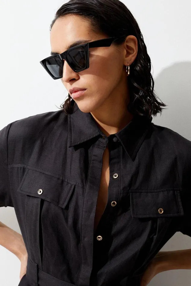 Jumpsuits Women Karen Millen Linen Belted Playsuit Black