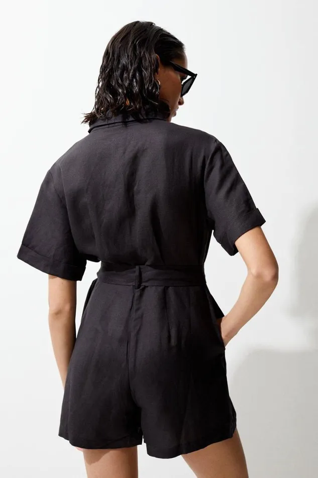 Jumpsuits Women Karen Millen Linen Belted Playsuit Black