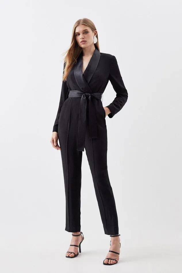 Jumpsuits Women Karen Millen Petite Tailored Tuxedo Wrap Jumpsuit Black