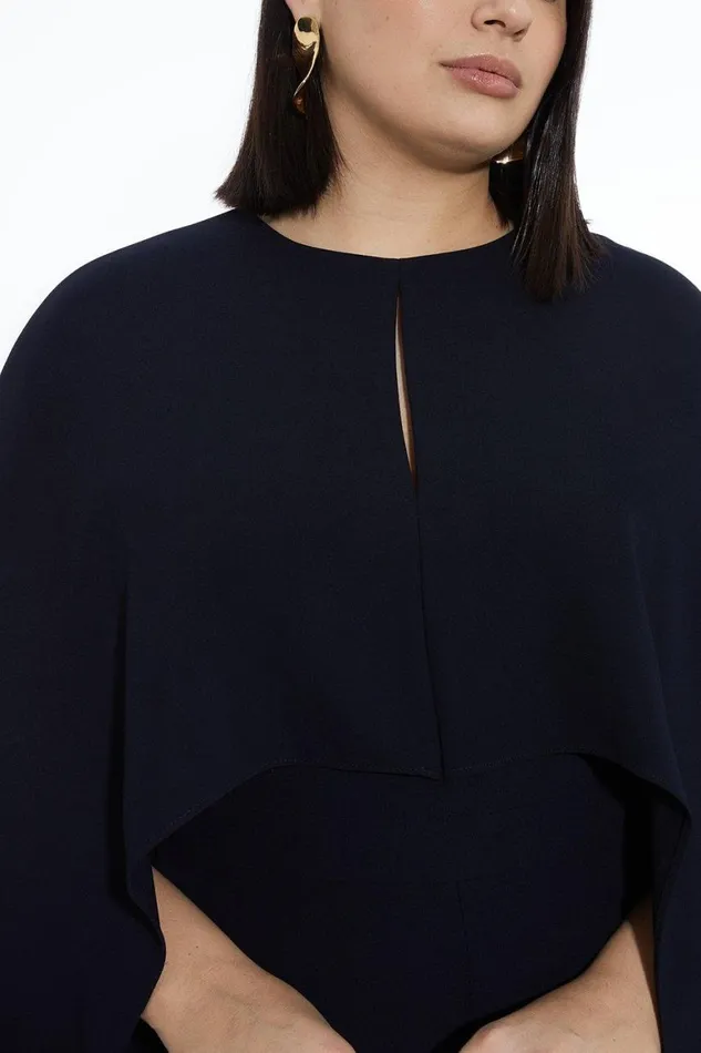 Jumpsuits Women Karen Millen Plus Size Fluid Tailored Asymmetric Draped Cape Jumpsuit Navy