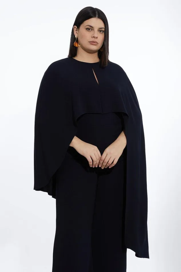 Jumpsuits Women Karen Millen Plus Size Fluid Tailored Asymmetric Draped Cape Jumpsuit Navy