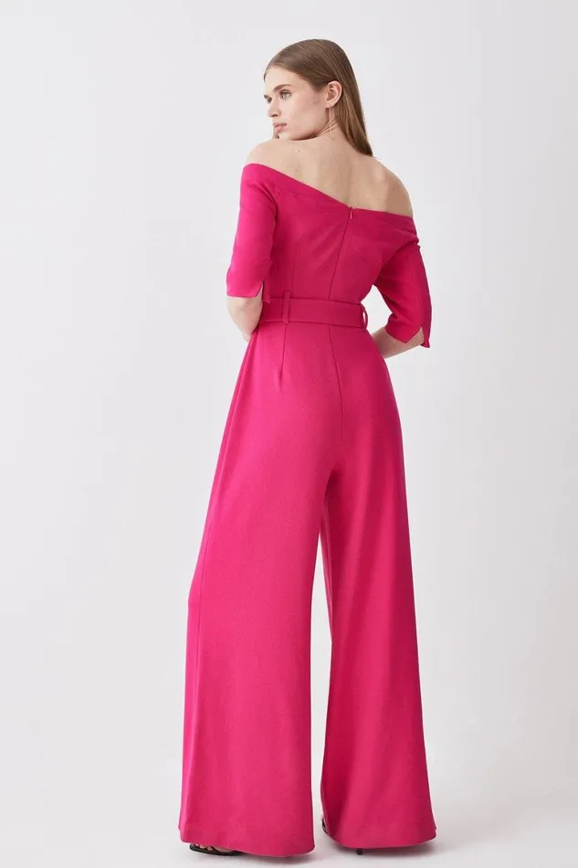 Jumpsuits Women Karen Millen Structured Crepe Off Shoulder Wide Leg Jumpsuit Pink