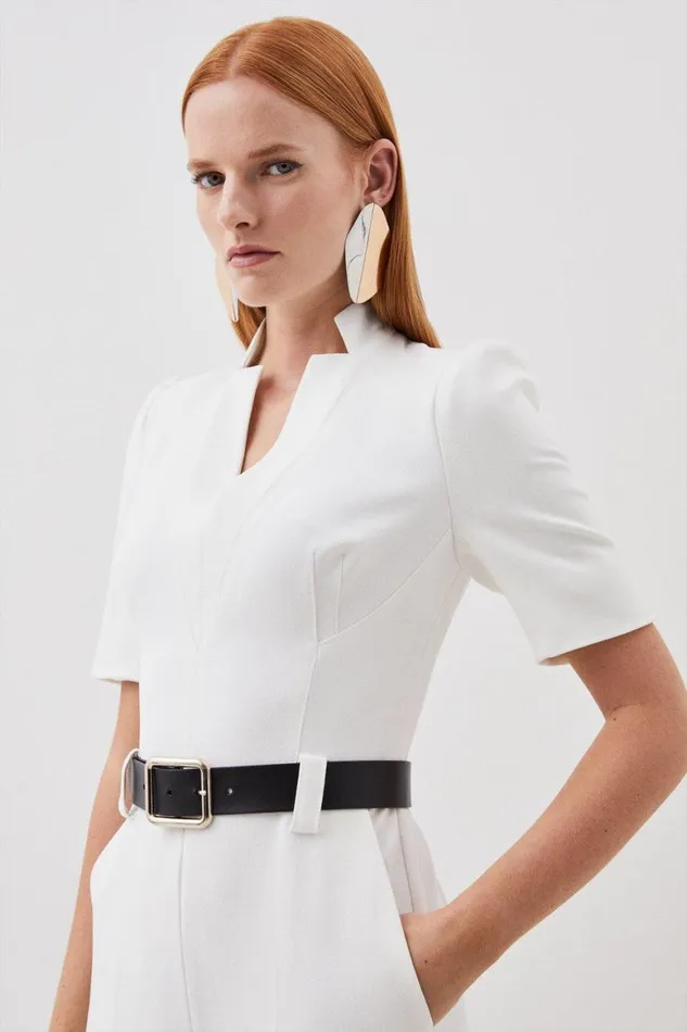 Jumpsuits Women Karen Millen Tailored Structured Crepe Forever Belted Jumpsuit Ivory