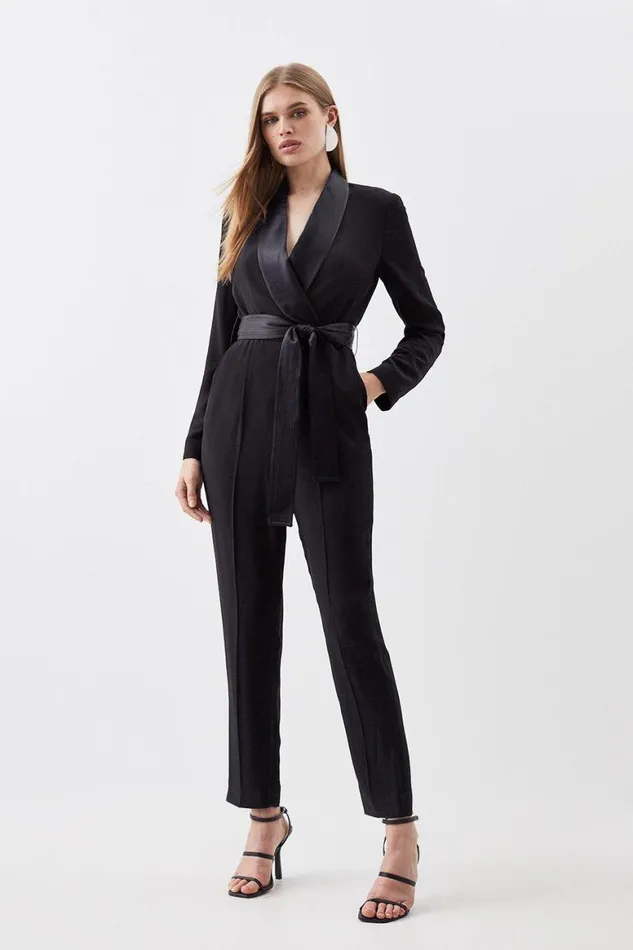 Jumpsuits Women Karen Millen Tailored Tuxedo Wrap Jumpsuit Black