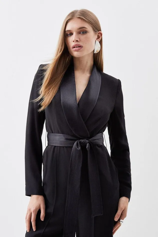 Jumpsuits Women Karen Millen Tailored Tuxedo Wrap Jumpsuit Black