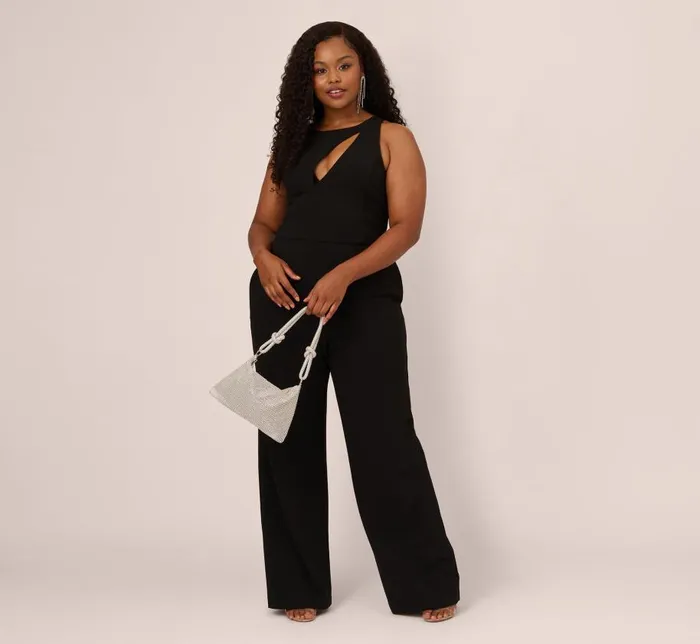 Jumpsuits Womens Adrianna Papell Plus Size Knit Crepe Wide Leg Jumpsuit With Cutout Accent In Black