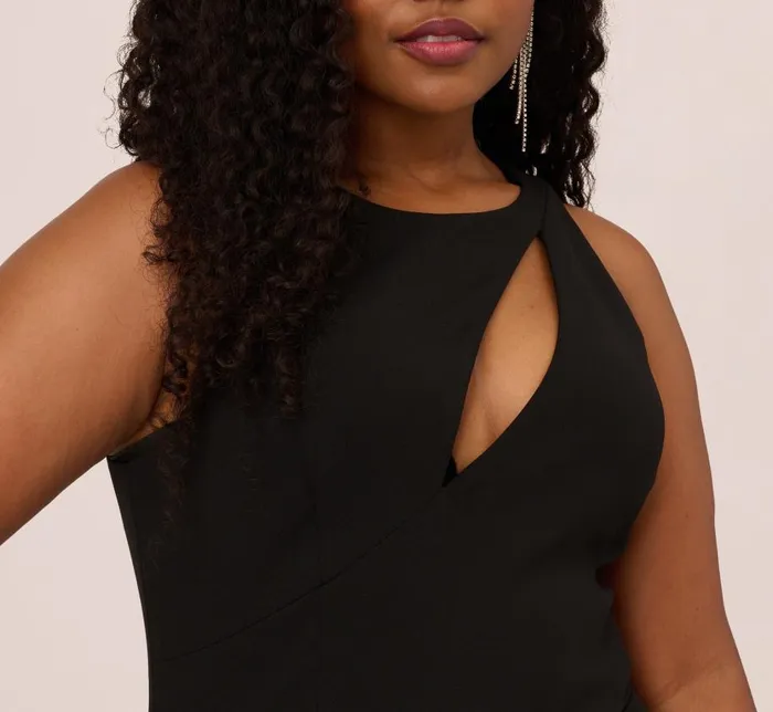 Jumpsuits Womens Adrianna Papell Plus Size Knit Crepe Wide Leg Jumpsuit With Cutout Accent In Black