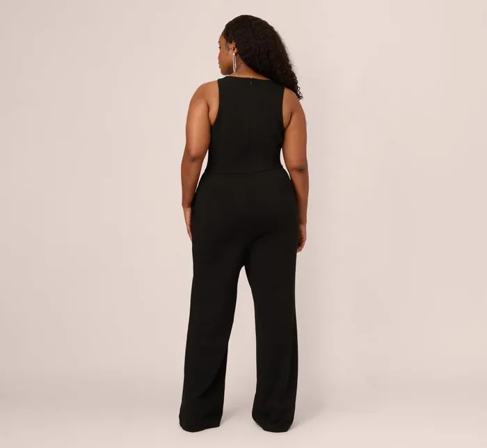 Jumpsuits Womens Adrianna Papell Plus Size Knit Crepe Wide Leg Jumpsuit With Cutout Accent In Black