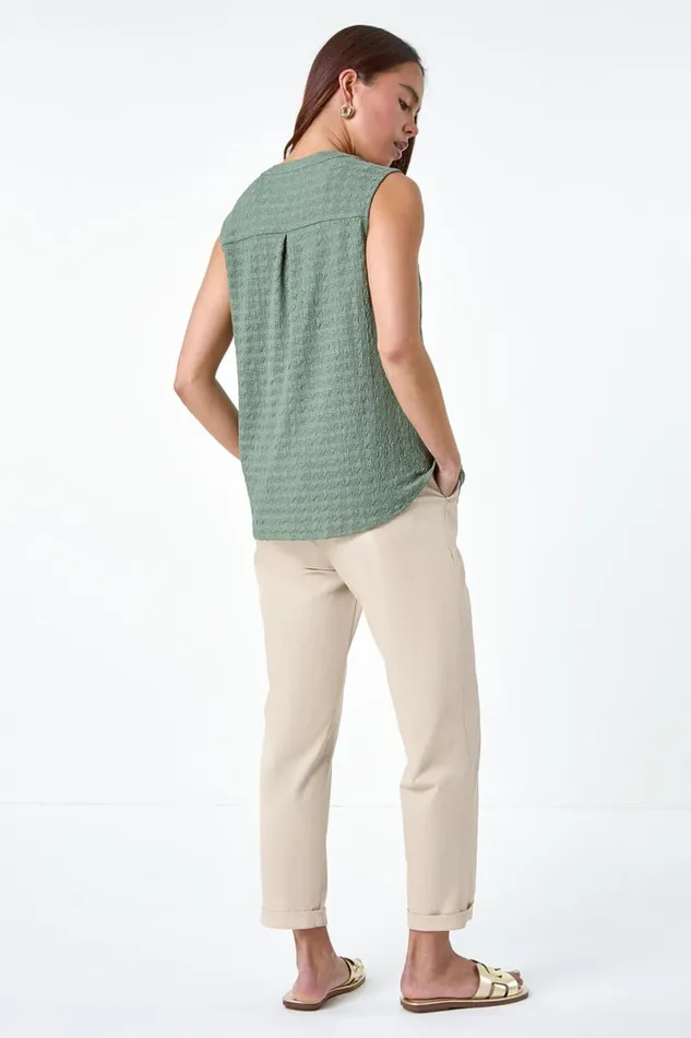 Khaki Petite Textured Sleeveless Top Women Roman Tops