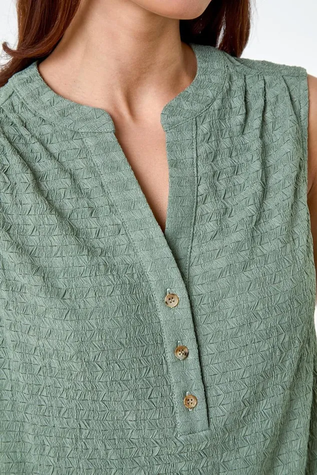 Khaki Petite Textured Sleeveless Top Women Roman Tops