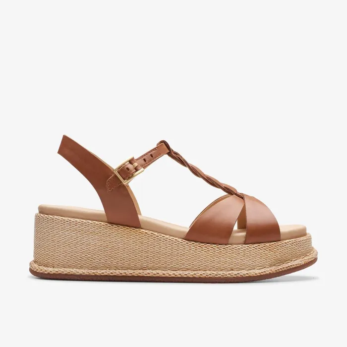 Kimmei Twist Tan Leather Women Clarks Sandals and Flip Flops