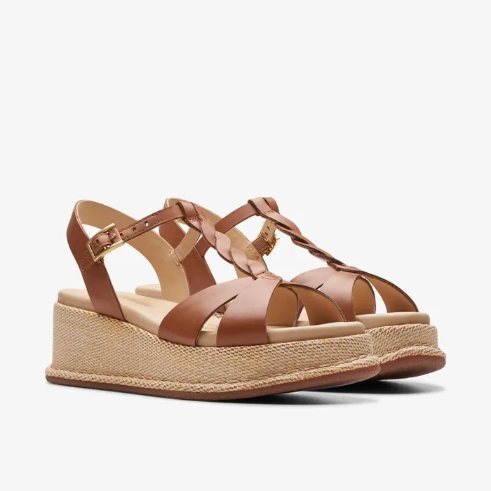 Kimmei Twist Tan Leather Women Clarks Sandals and Flip Flops