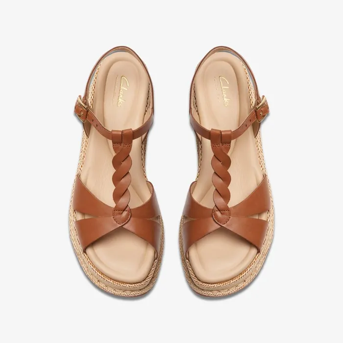 Kimmei Twist Tan Leather Women Clarks Sandals and Flip Flops