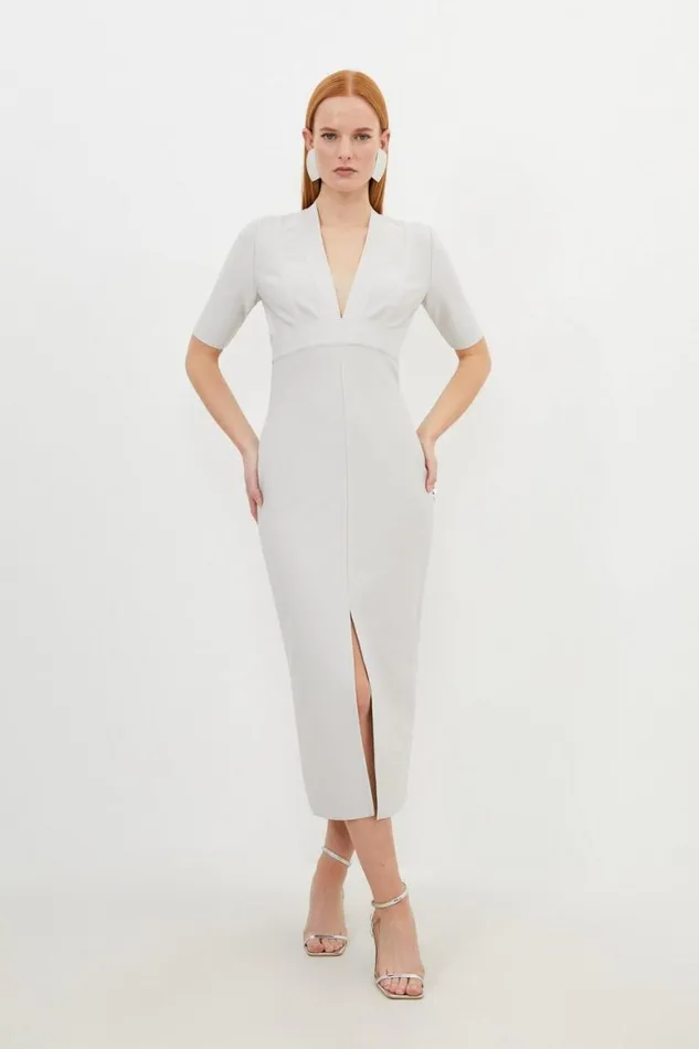 Knitwear Women Karen Millen Bandage Form Fitting V Neck Midaxi Dress Grey