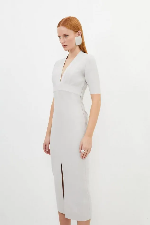 Knitwear Women Karen Millen Bandage Form Fitting V Neck Midaxi Dress Grey