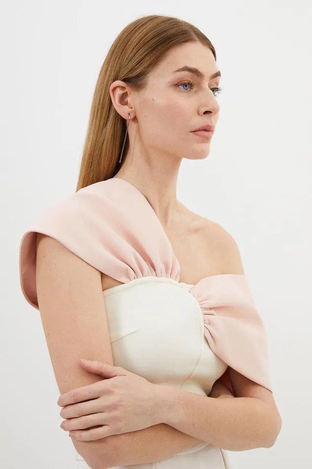 Knitwear Women Karen Millen Figure Form Bandage Knit Asymmetric Strap Top Cream