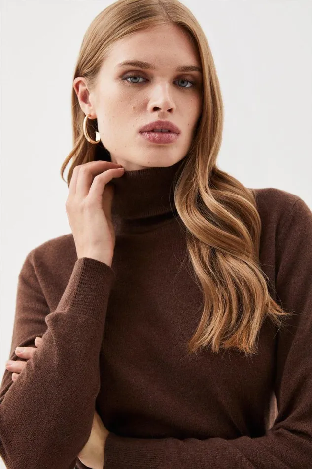 Knitwear Women Karen Millen Lydia Millen Cashmere Roll Neck Chocolate
