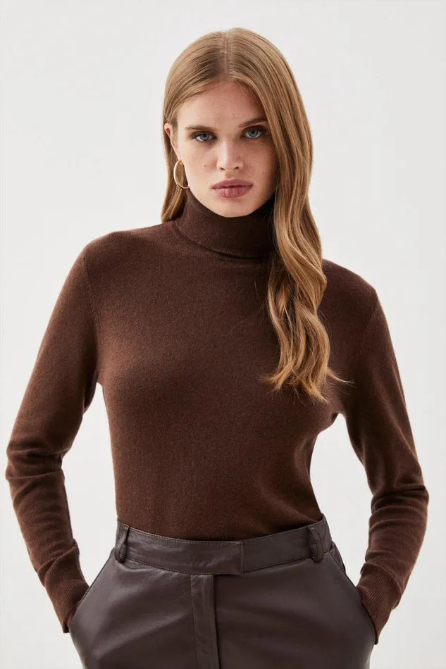 Knitwear Women Karen Millen Lydia Millen Cashmere Roll Neck Chocolate