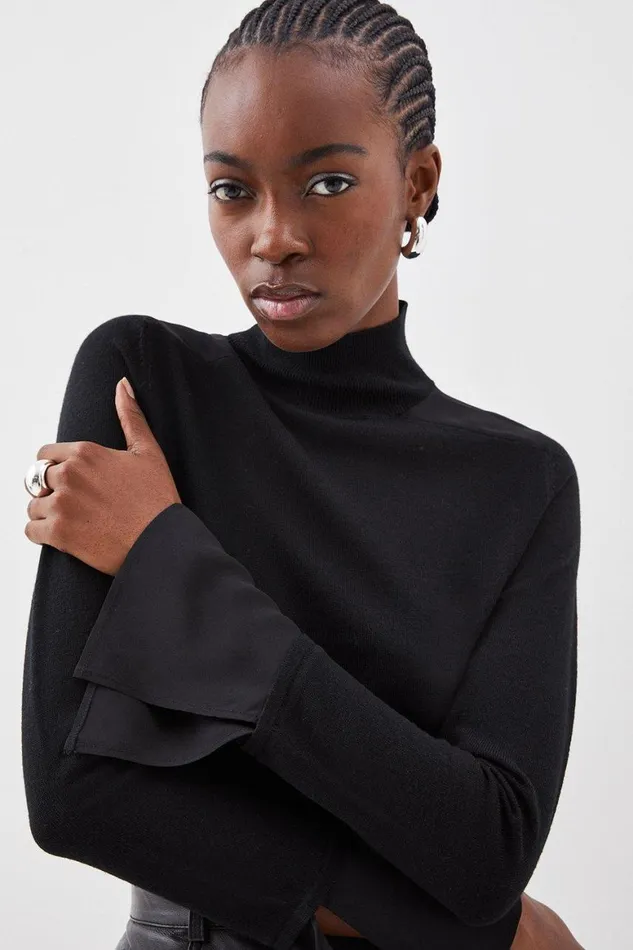 Knitwear Women Karen Millen Merino Wool Silk Cuff Knit Jumper Black