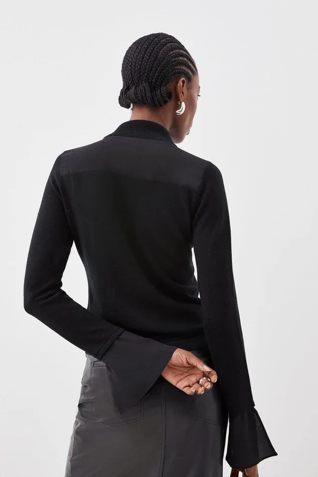 Knitwear Women Karen Millen Merino Wool Silk Cuff Knit Jumper Black