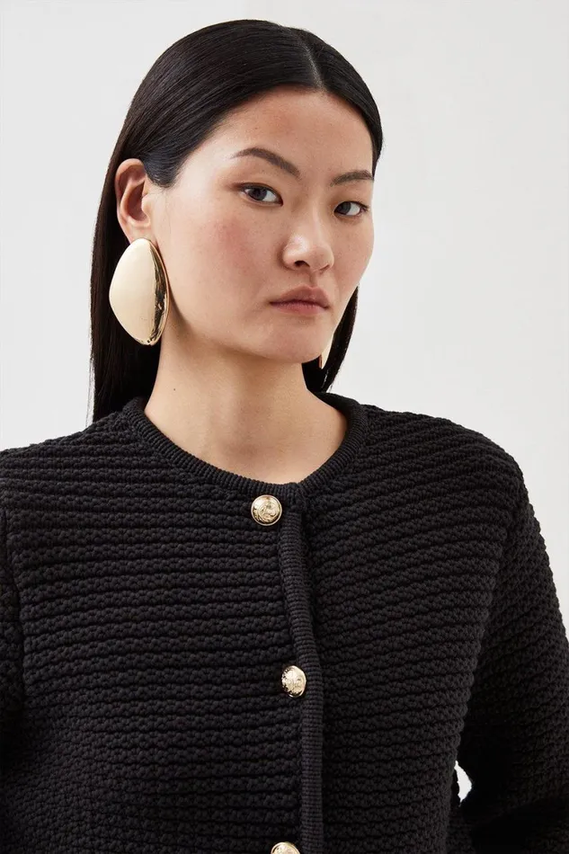 Knitwear Women Karen Millen Tubular Cotton Chunky Knit Cardigan Black