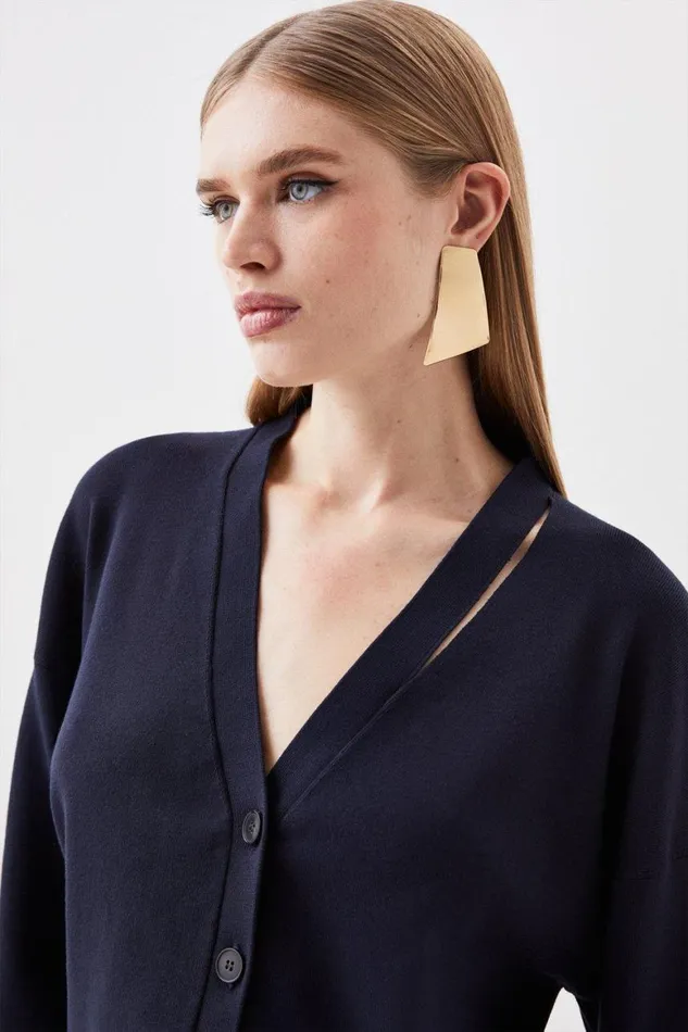 Knitwear Women Karen Millen Viscose Blend Knit Asymmetric V Neck Cardigan Dark Navy