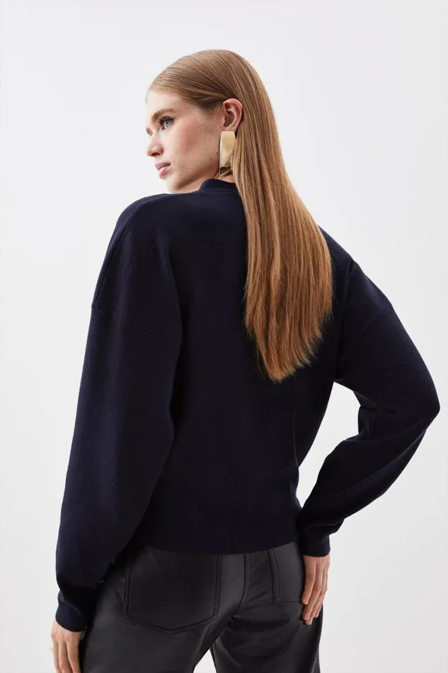 Knitwear Women Karen Millen Viscose Blend Knit Asymmetric V Neck Cardigan Dark Navy