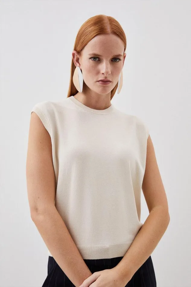 Knitwear Women Karen Millen Viscose Blend Knit Top Ivory