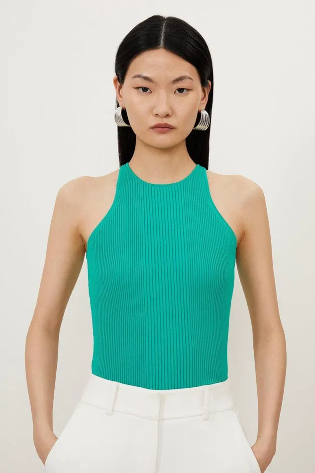 Knitwear Women Karen Millen Viscose Blend Rib Knit Racer Vest Green