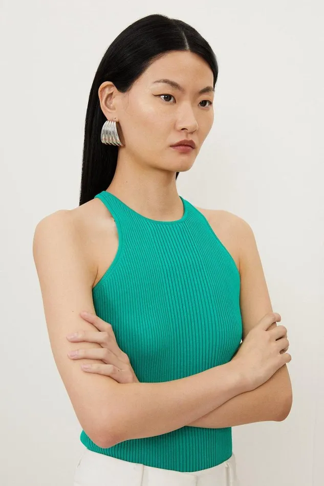 Knitwear Women Karen Millen Viscose Blend Rib Knit Racer Vest Green