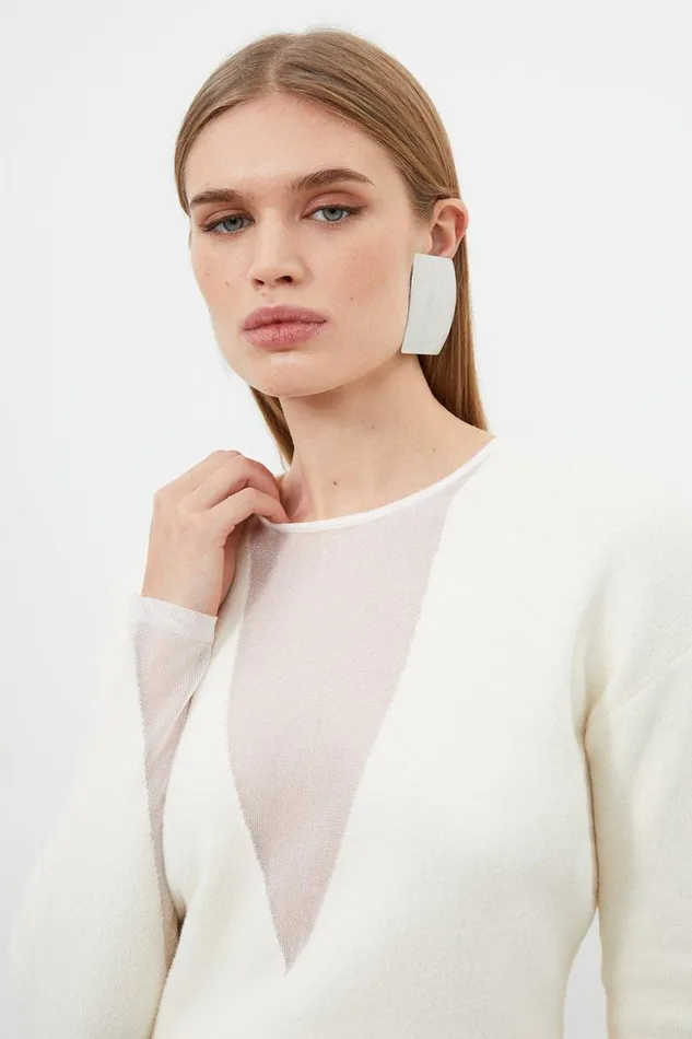 Knitwear Women Karen Millen Viscose Blend Sheer Panelled Knit Jumper Natural