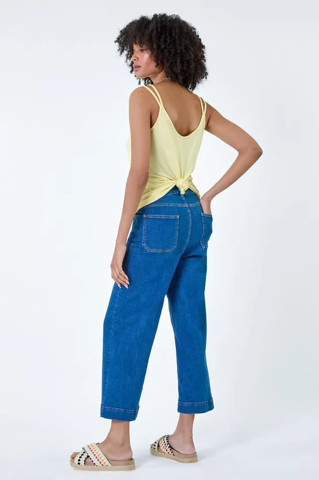 Lemon Plain Double Strap VNeck Stretch Vest Top Women Roman Tops