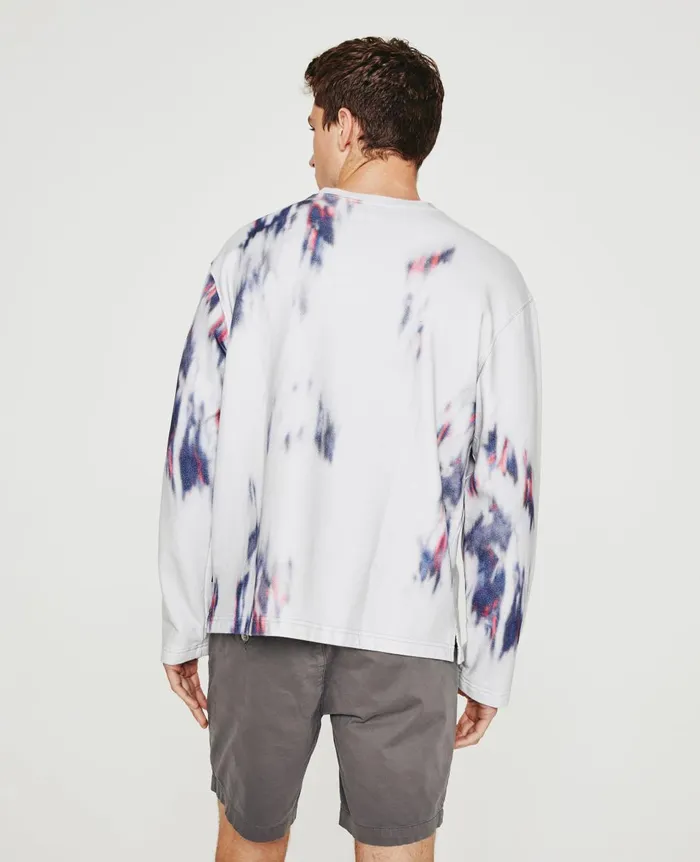 Liam Crew Ikat Brush Blue Multi Men AG Jeans Tees Liam Crew Ikat Brush Blue Multi Men AG Jeans Tees
