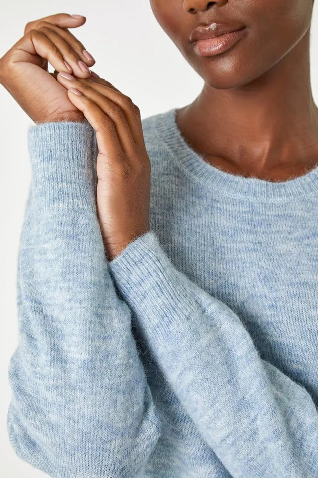 Light Blue Crew Neck Stretch Jumper Women Roman Tops