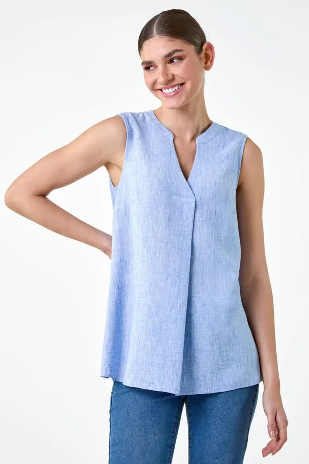 Light Denim Plain Sleeveless Vest Top Women Roman Tops