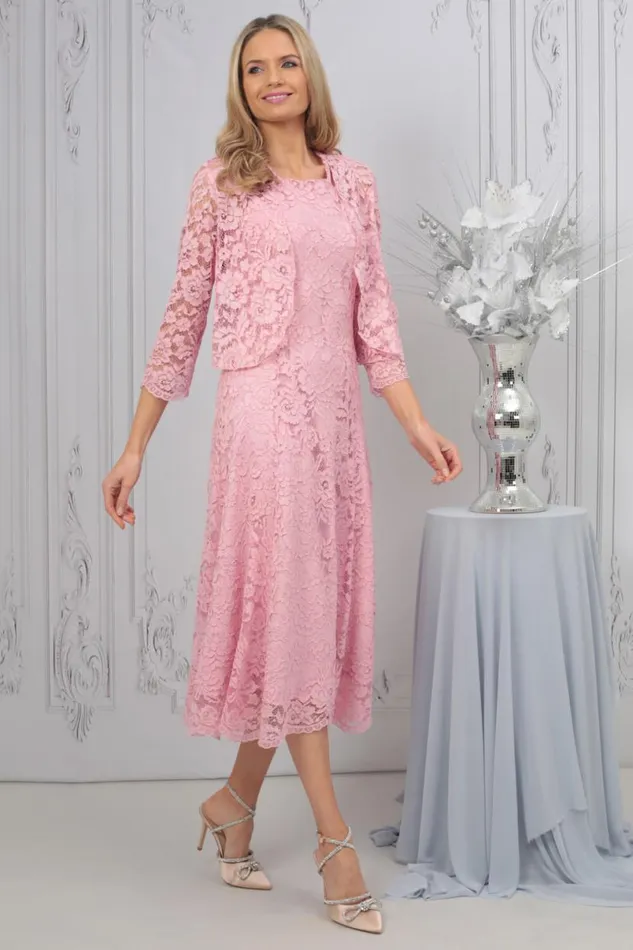 Light Pink Julianna Lace Dress and Shrug Set Women Roman Jackets