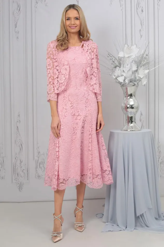 Light Pink Julianna Lace Dress and Shrug Set Women Roman Jackets