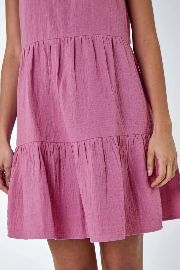 Lilac Tiered ALine Cotton Dress Women Roman Dresses