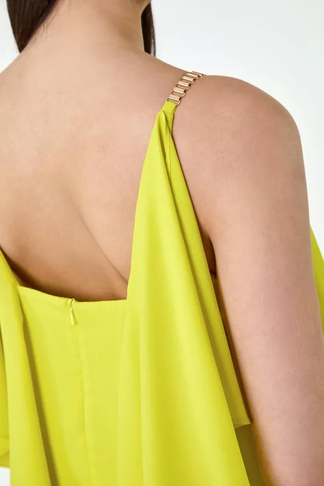 Lime Plain Dipped Hem Ruffle Detail Midi Dress Women Roman Dresses