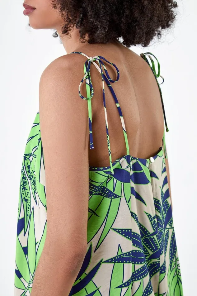 Lime Tropical Leaf Cropped Jumpsuit Women Roman Dresses