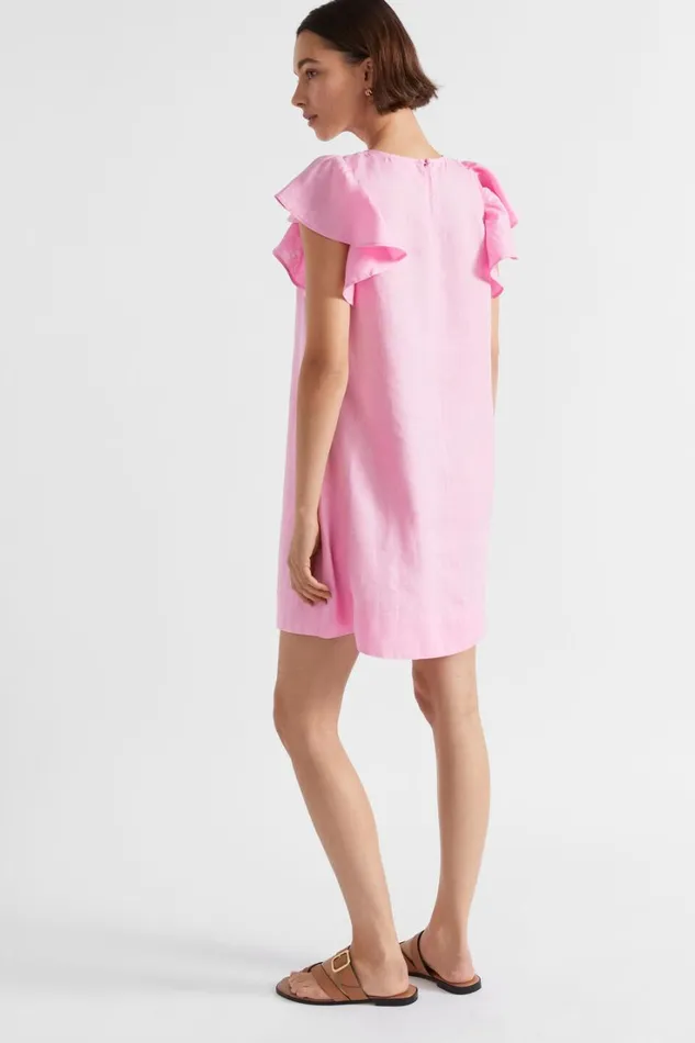 Linen Woman Seed Heritage Core Linen Frill Sleeve Mini Dress Pink Gin