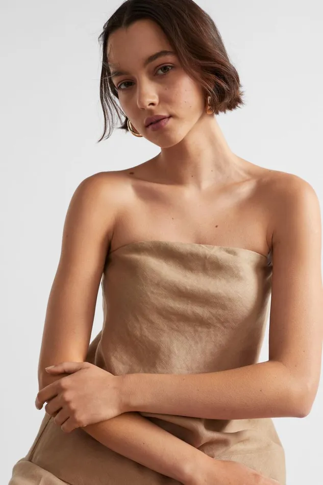 Linen Woman Seed Heritage Core Linen Strapless Top Barley